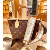 Louis Vuitton LV Women Neverfull BB Beige Monogram Coated Canvas Natural Cowhide Leather Tote
