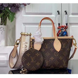 Louis Vuitton LV Women Neverfull BB Beige Monogram Coated Canvas Natural Cowhide Leather Tote