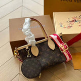 Louis Vuitton LV Women Neverfull BB Peony Pink Monogram Coated Canvas Natural Cowhide Leather Tote