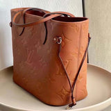 Louis Vuitton LV Women Neverfull MM Tote Brown Embossed Cowhide Leather
