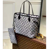 Louis Vuitton LV Women Neverfull MM Tote Gray Textile Jacquard