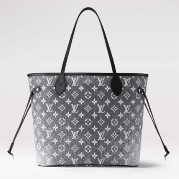 Louis Vuitton LV Women Neverfull MM Tote Gray Textile Jacquard
