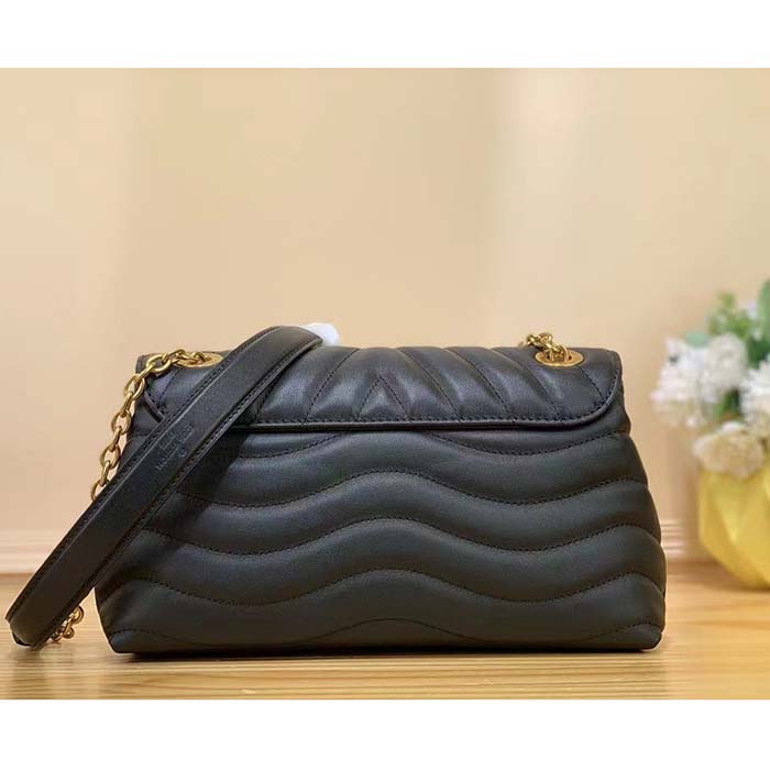 Louis Vuitton LV Women New Wave Chain Bag MM Handbag Black Smooth Cowhide