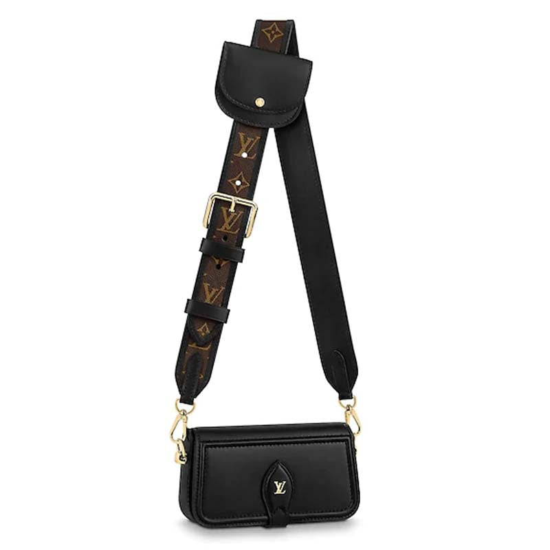 Louis Vuitton LV Women Officier Pouch Black Cowhide Leather Monogram-Canvas Clutch