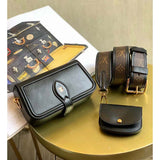 Louis Vuitton LV Women Officier Pouch Black Cowhide Leather Monogram-Canvas Clutch