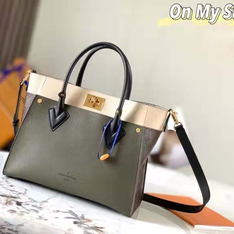 Louis Vuitton LV Women On My Side MM Green Twist Calfskin Monogram Canvas Handbag