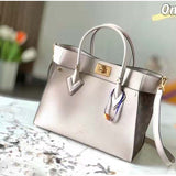 Louis Vuitton LV Women On My Side MM Tote Greige Calfskin Monogram Canvas