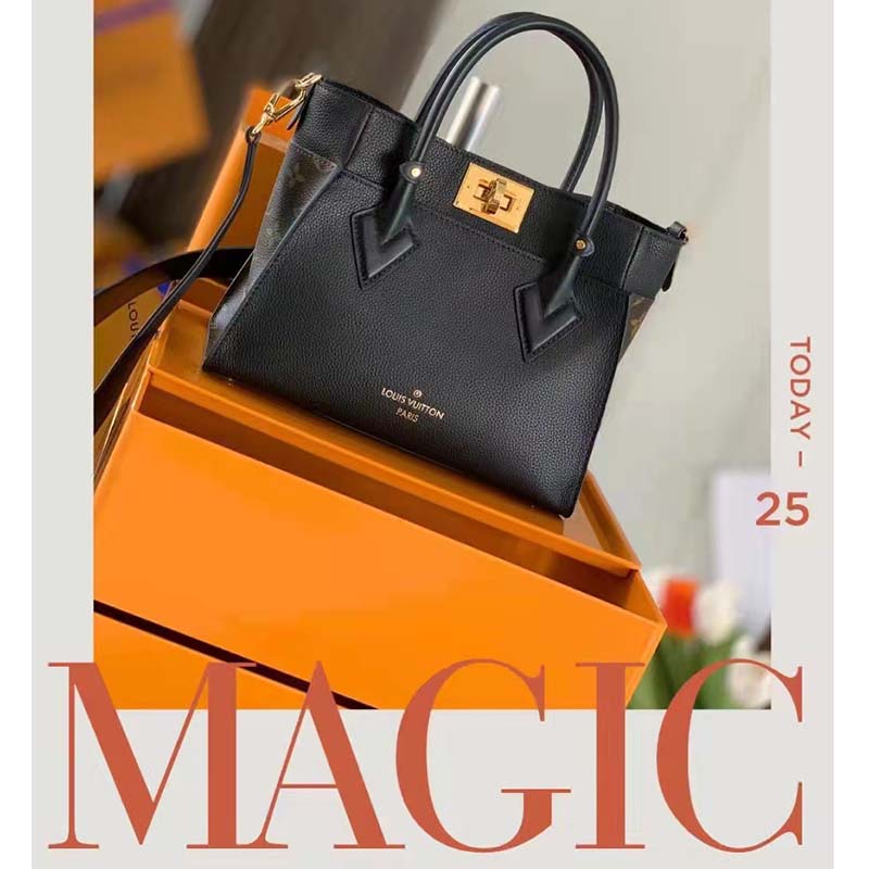 Louis Vuitton LV Women On My Side PM Handbag Black Monogram Coated Canvas Calf