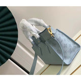 Louis Vuitton LV Women On My Side PM Handbag Bleu Nuage Blue Perforated Calf Leather