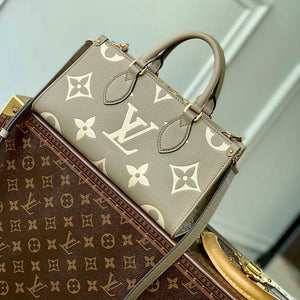 Louis Vuitton LV Women OnTheGo East West Dove Cream Embossed Grained Cowhide Leather Tote