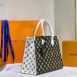 Louis Vuitton LV Women OnTheGo MM Tote Bag Green Printed Embossed Grained Cowhide