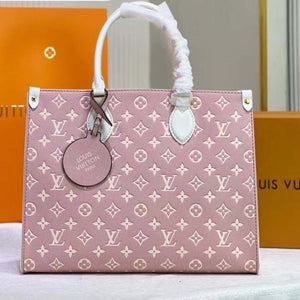Louis Vuitton LV Women OnTheGo MM Tote Bag Pink Printed Embossed Grained Cowhide