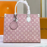 Louis Vuitton LV Women OnTheGo MM Tote Bag Pink Printed Embossed Grained Cowhide