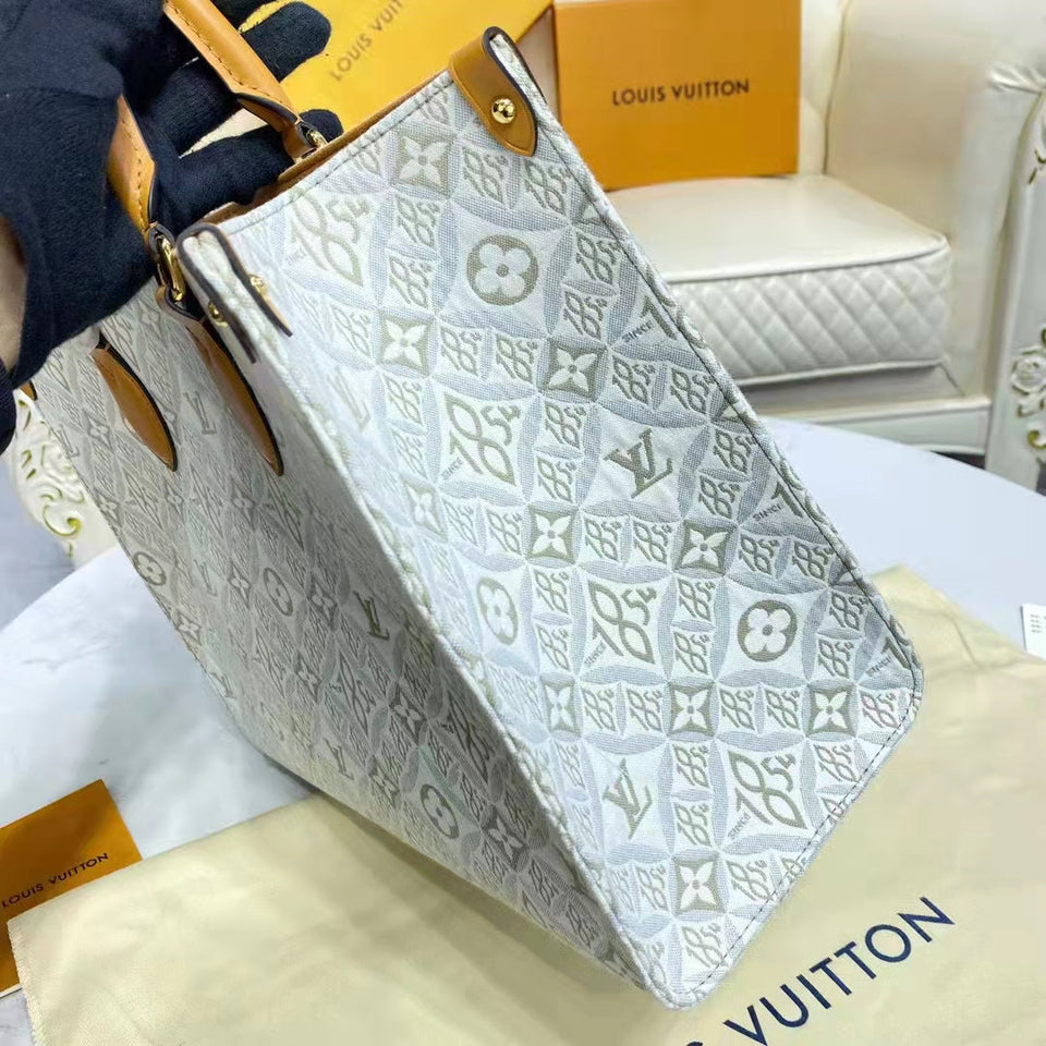 Louis Vuitton LV Women OnTheGo MM Tote Bag Since 1854 Jacquard Cowhide Leather