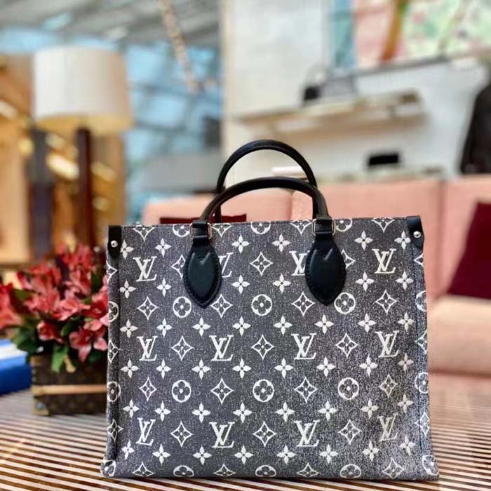 Louis Vuitton LV Women OnTheGo MM Tote Gray Textile Jacquard