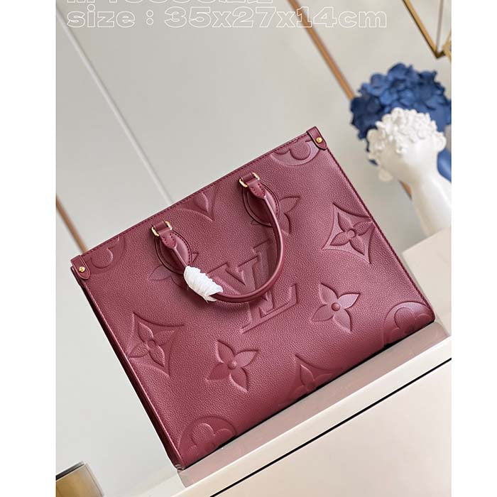 Louis Vuitton LV Women OnTheGo MM Wine Red Monogram Empreinte Embossed Grained Cowhide Leather Tote