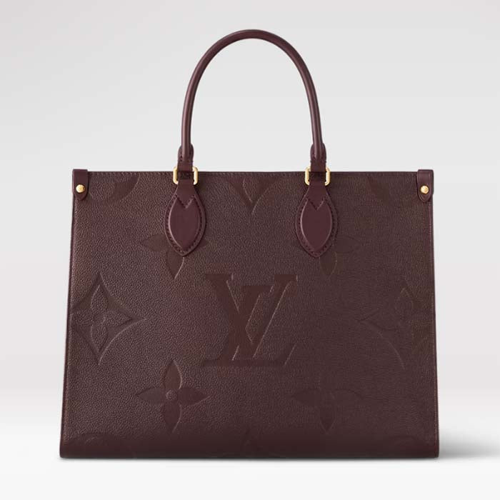 Louis Vuitton LV Women OnTheGo MM Wine Red Monogram Empreinte Embossed Grained Cowhide Leather Tote