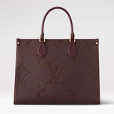 Louis Vuitton LV Women OnTheGo MM Wine Red Monogram Empreinte Embossed Grained Cowhide Leather Tote