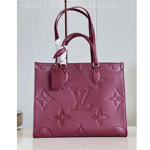 Louis Vuitton LV Women OnTheGo MM Wine Red Monogram Empreinte Embossed Grained Cowhide Leather Tote