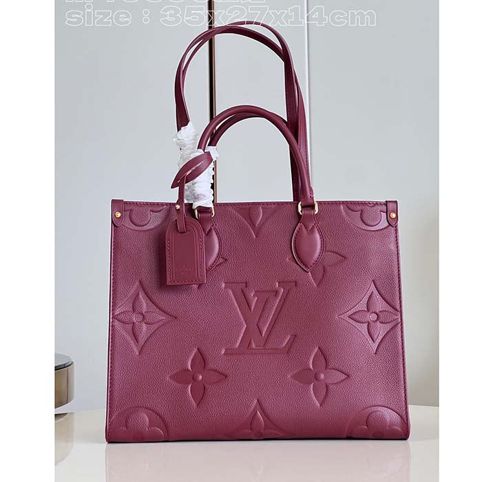 Louis Vuitton LV Women OnTheGo MM Wine Red Monogram Empreinte Embossed Grained Cowhide Leather Tote