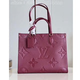 Louis Vuitton LV Women OnTheGo MM Wine Red Monogram Empreinte Embossed Grained Cowhide Leather Tote