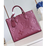 Louis Vuitton LV Women OnTheGo MM Wine Red Monogram Empreinte Embossed Grained Cowhide Leather Tote