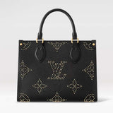 Louis Vuitton LV Women Onthego PM Black Monogram Empreinte Grained Cowhide Leather Studs Tote