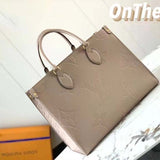 Louis Vuitton LV Women Onthego PM Tote Crème Beige Embossed Grained Cowhide Leather
