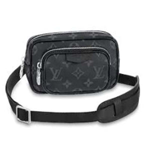 Louis Vuitton LV Women Outdoor Pouch Taigarama Noir Black Coated Canvas Cowhide Leather Clutch