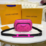 Louis Vuitton LV Women Outdoor Pouch Taigarama Pink Rose Coated Canvas Cowhide Leather Clutch
