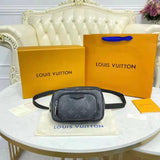 Louis Vuitton LV Women Outdoor Pouch Taigarama Noir Black Coated Canvas Cowhide Leather Clutch