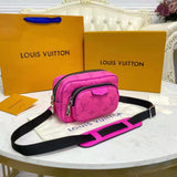 Louis Vuitton LV Women Outdoor Pouch Taigarama Pink Rose Coated Canvas Cowhide Leather Clutch