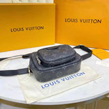 Louis Vuitton LV Women Outdoor Pouch Taigarama Noir Black Coated Canvas Cowhide Leather Clutch