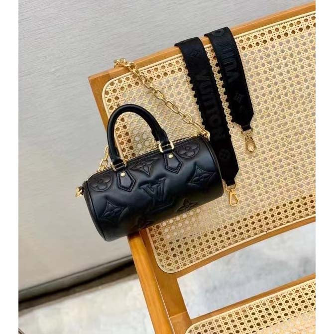 Louis Vuitton LV Women Papillon BB Handbag Black Quilted Embroidered Smooth Calf