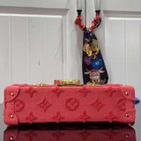 Louis Vuitton LV Women Petite Malle Handbag Fluo Pink Tufted Grained Calfskin Leather