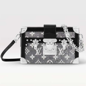 Louis Vuitton LV Women Petite Malle Handbag Gray Textile Jacquard