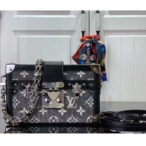 Louis Vuitton LV Women Petite Malle Handbag Gray Textile Jacquard