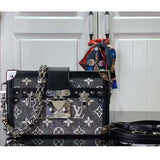 Louis Vuitton LV Women Petite Malle Handbag Gray Textile Jacquard