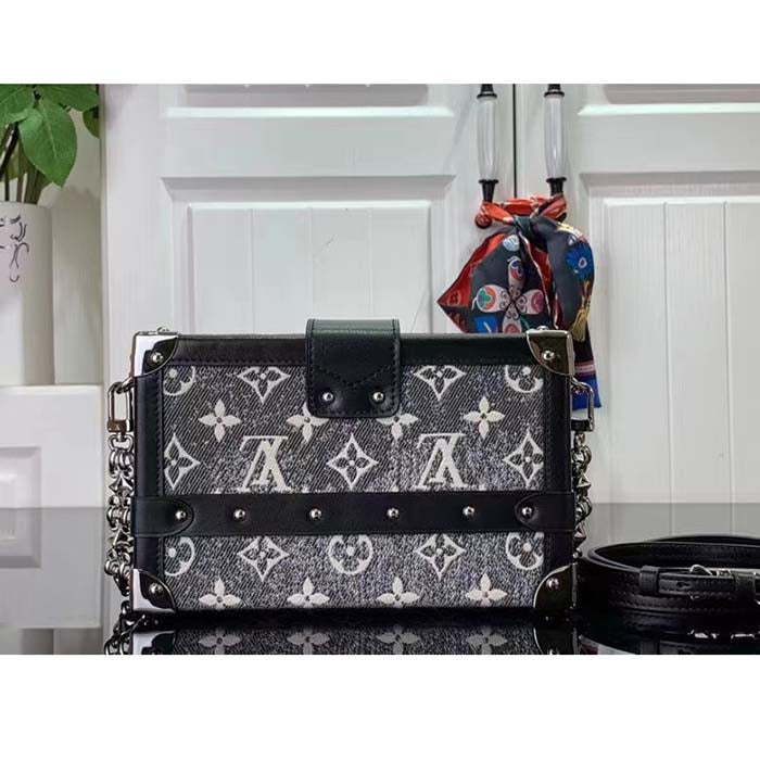 Louis Vuitton LV Women Petite Malle Handbag Gray Textile Jacquard