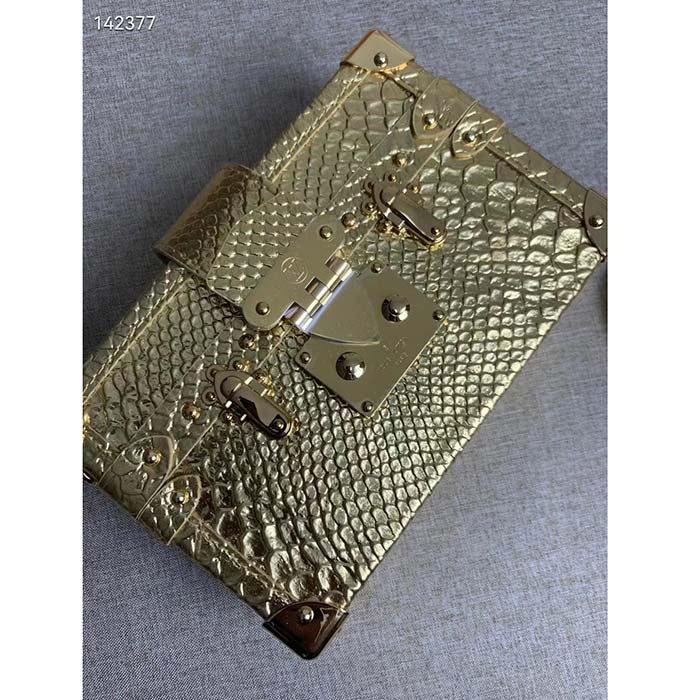 Louis Vuitton LV Women Petite Malle Handbag Metallise Golden Hour Brilliant Alligator Leather