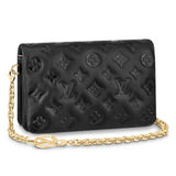 Louis Vuitton LV Women Pochette Coussin Black Monogram Embossed Lambskin Clutch