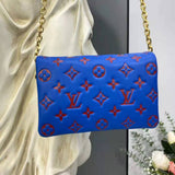 Louis Vuitton LV Women Pochette Coussin Blue Monogram Embossed Lambskin Clutch