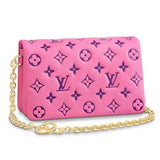 Louis Vuitton LV Women Pochette Coussin Pink Monogram Embossed Lambskin Clutch