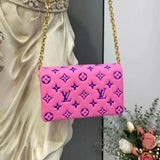 Louis Vuitton LV Women Pochette Coussin Pink Monogram Embossed Lambskin Clutch