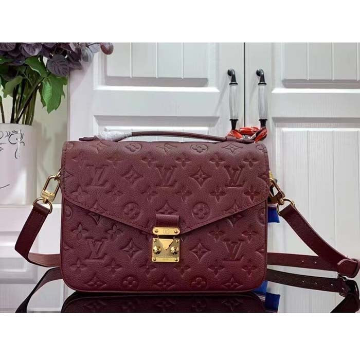 Louis Vuitton LV Women Pochette Métis Wine Red Monogram Empreinte Embossed Grained Cowhide Leather Clutch