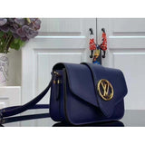 Louis Vuitton LV Women Pont 9 Soft MM Handbag Blue Grained Calfskin