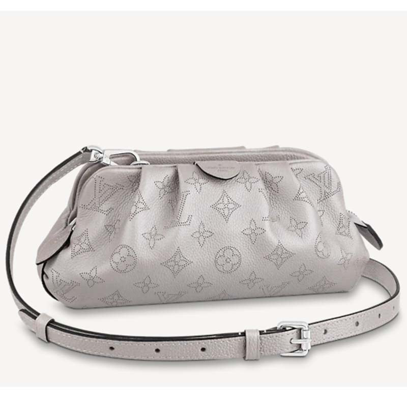 Louis Vuitton LV Women Scala Mini Pouch Gris Souris Mahina Perforated Calf Leather Clutch