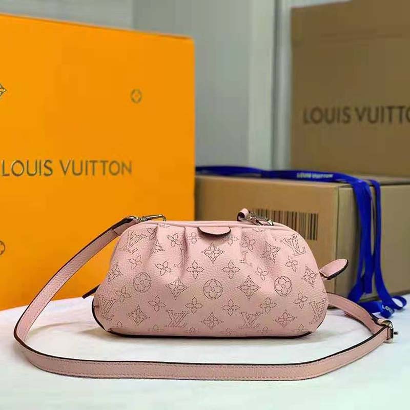 Louis Vuitton LV Women Scala Mini Pouch Magnolia Pink Mahina Perforated Calf Leather Clutch