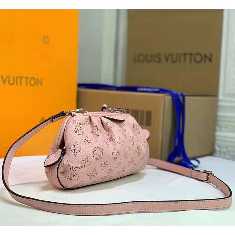 Louis Vuitton LV Women Scala Mini Pouch Magnolia Pink Mahina Perforated Calf Leather Clutch