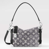 Louis Vuitton LV Women Side Trunk Handbag Gray Textile Jacquard